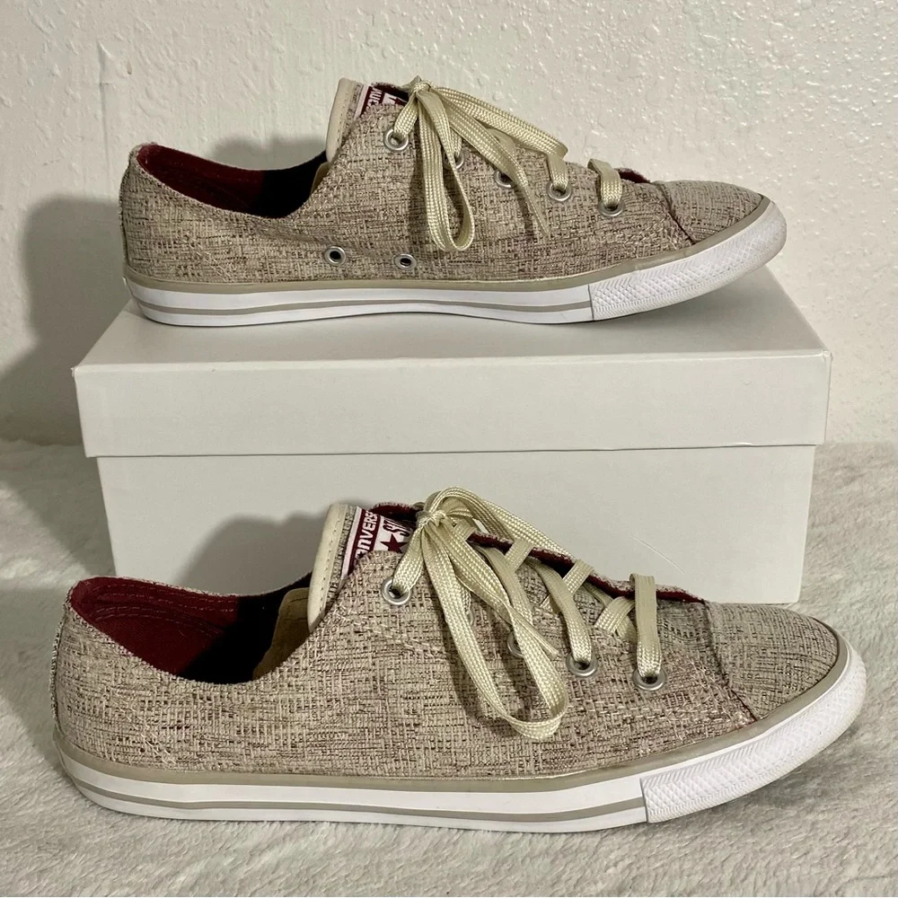 Converse All Star Low Woven Sneakers Women’s Size 8 Cream Over Burgundy Lace-Up - Picture 3 of 10